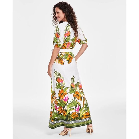 INC Maxi Dress Floral Print Linen Blend Tie Waist Pockets NWT - Picture 3 of 15